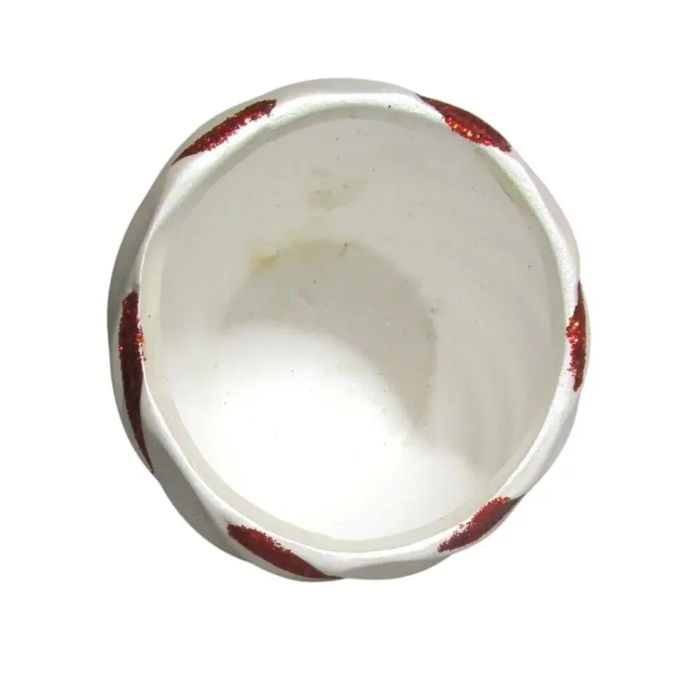 Spiral Red Glitter Vase White Ceramic Holiday Decor 2.5-inch Tablescape Accent